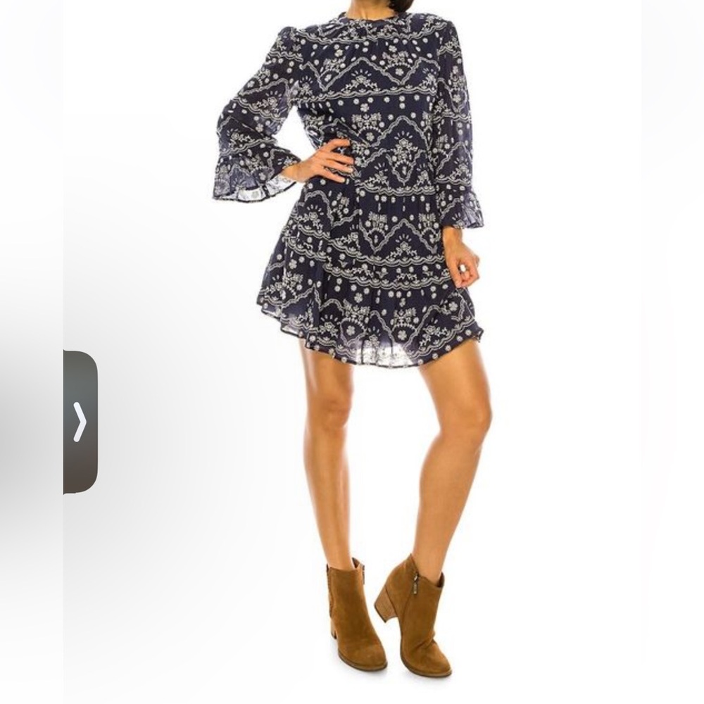 Navy Printed Ruffle Hem Mini Dress
